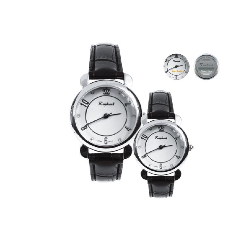 Raphael Silver-Trimmed Leather Strap Couple Promotional Wristwatches